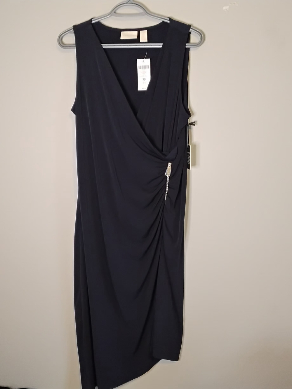 Sleeveless Navy Wrap-Style Midi Dress with Side Accent Size 2=12 Lg